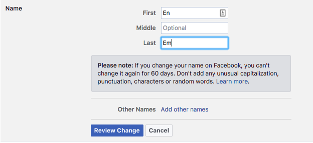 تغییر نام کاربری در فیسبوک