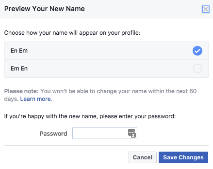 تغییر نام کاربری در فیسبوک